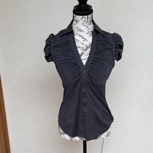 SPRING CLEANING ! Dark Gray Ruffled Women's Top
